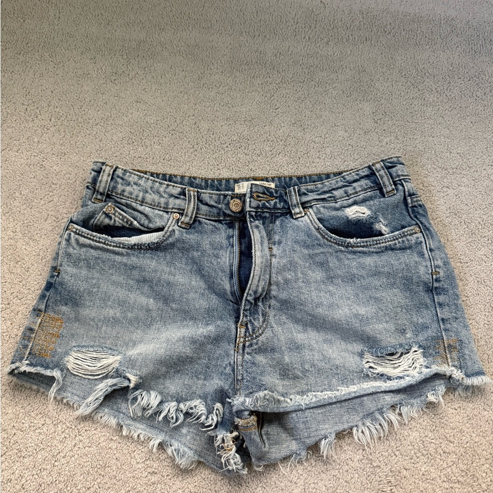 Zara Light Blue Distressed Jean Shorts